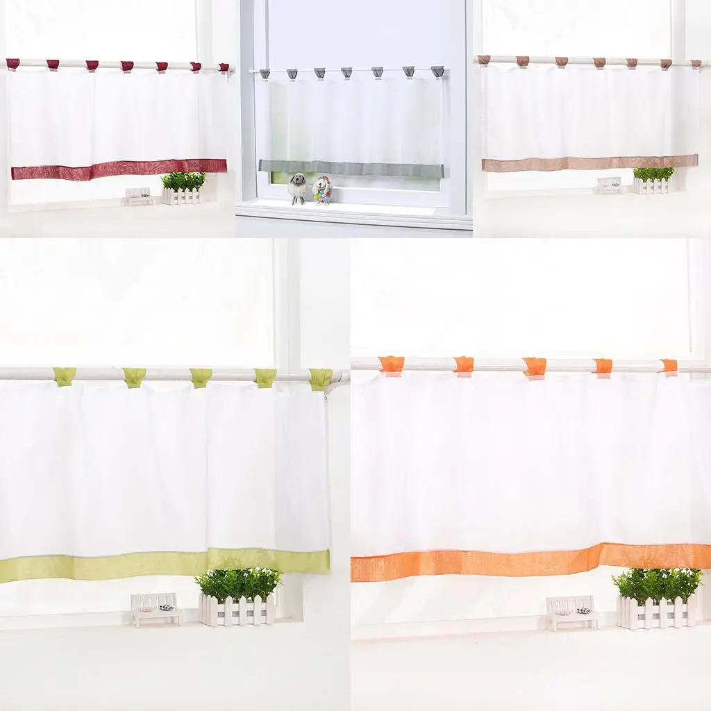 Voile Kitchen Curtain Tier Rod Pocket Short Window Valance Net Curtain for Cafe Store Bathroom Bedroom