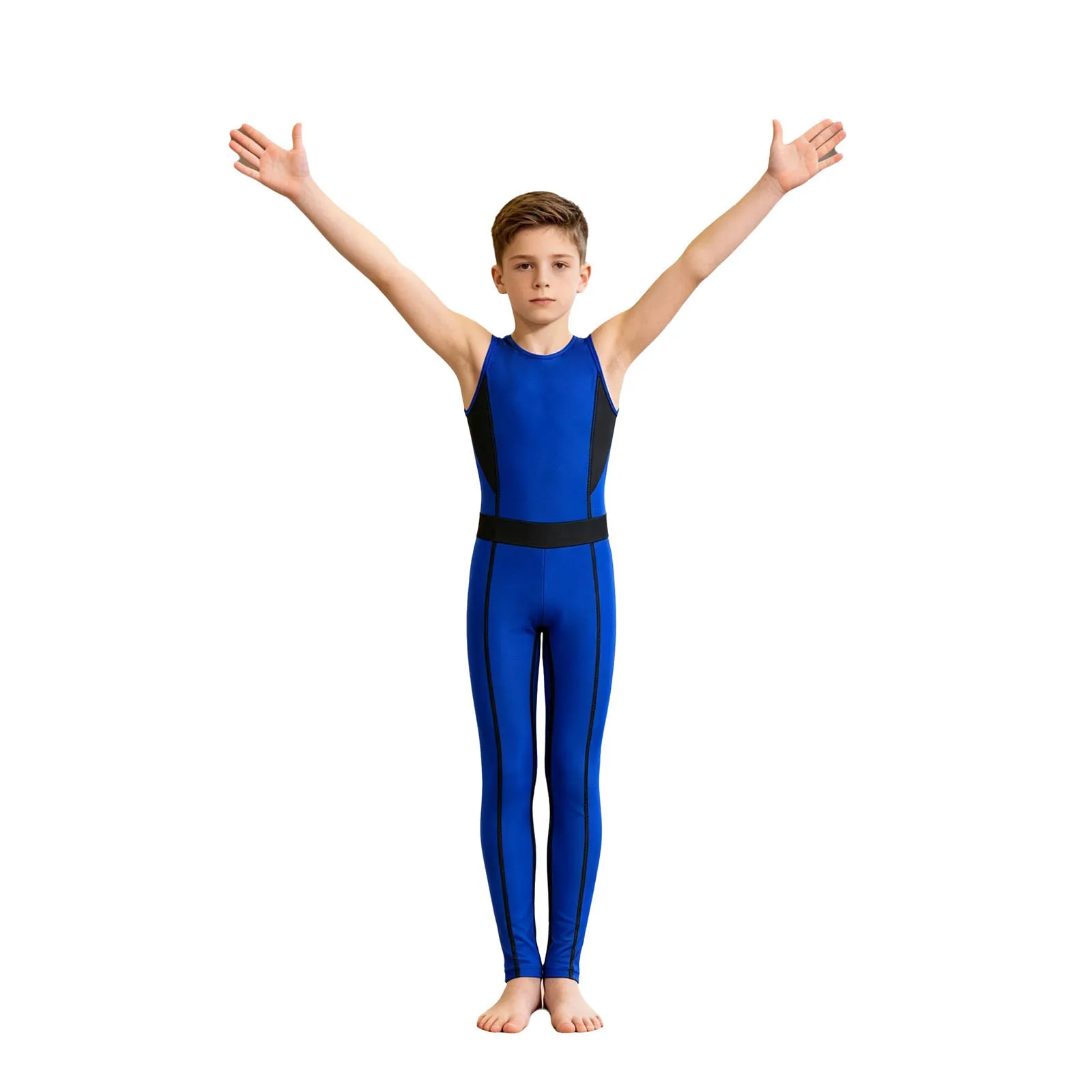 Ärmelloses Gymnastik-Unitard für Jungen, Kinder-Trainingsanzug, dehnbarer Leotard, Tanz-Trainings-Jumpsuit, Ballett-Tanz-Wettkampfkleidung – Detail 13
