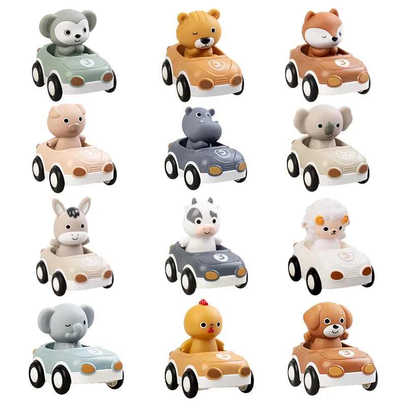 6個/セット 子供用慣性スライドアニマルカー |   取り外し可能な柔らかいゴム製スクイーズフィンガーコット、男の子と女の子のためのベビーカーおもちゃ