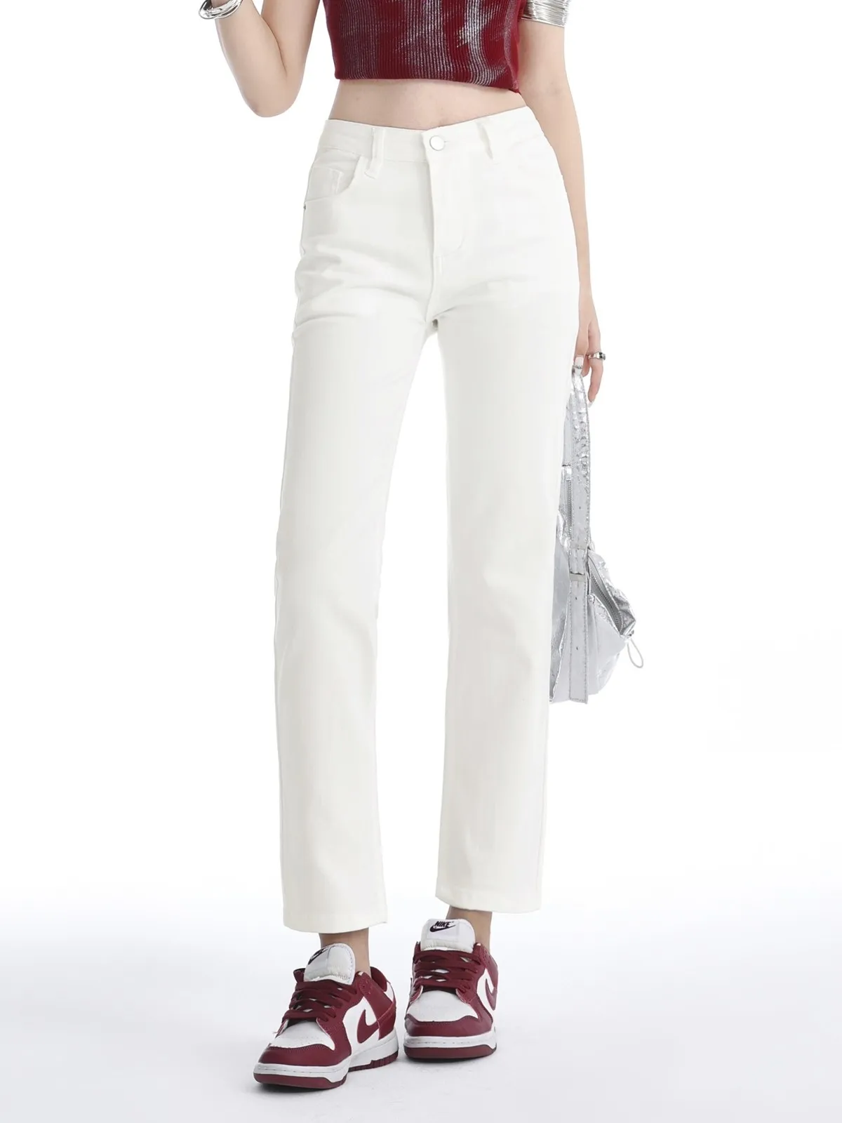 

ZHISILAO New Ankle-length White Jeans Women Vintage Cotton Stretch Straight Denim Pants Spring Summer 2024