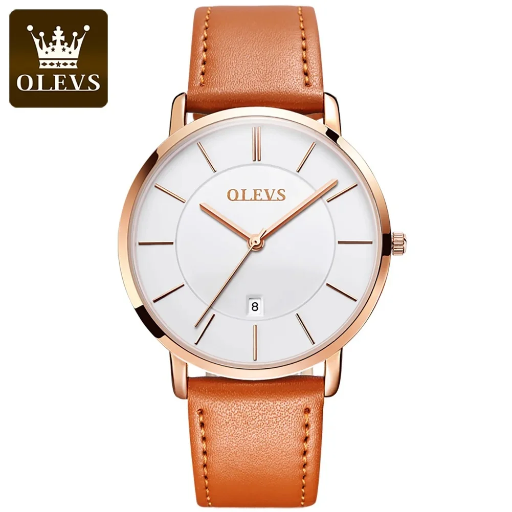 

OLEVS Watch for Men Top Brand Luxury Quartz Wristwatches Sports Casual Genuine Leather Simple Design Thin Mens Watches 5869