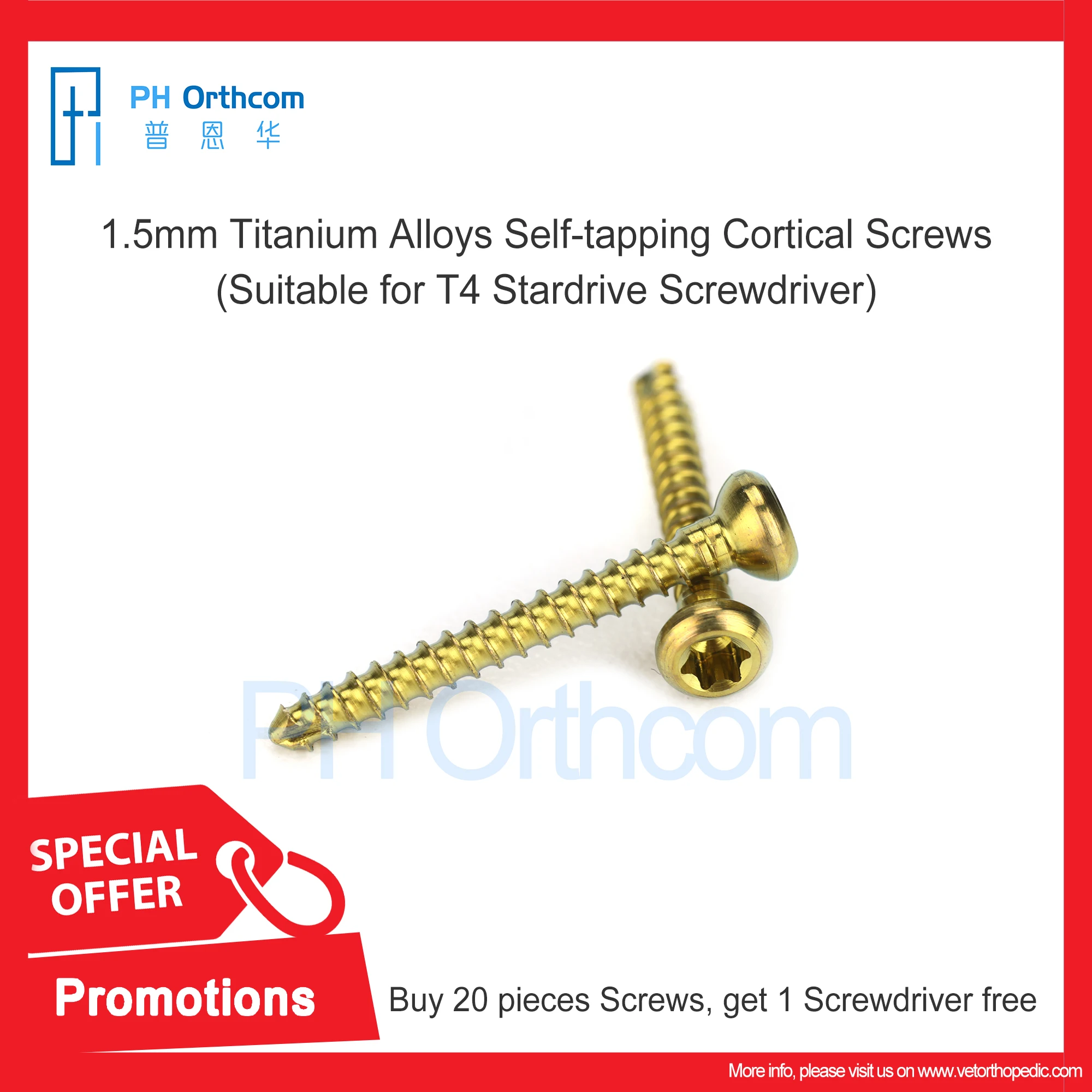 Imagem -04 - Flash Sale Screws Buy Twenty Pieces Get One Screwdriver Não Perca Auto-tapping Titânio Parafusos Corticais 1.5 mm