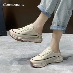 Comemore 2023 Spring Autumn New Platform Shoes Fashion Casual Sports Half Slipper Woman Footwear Round Toe Korean Women Sneakers