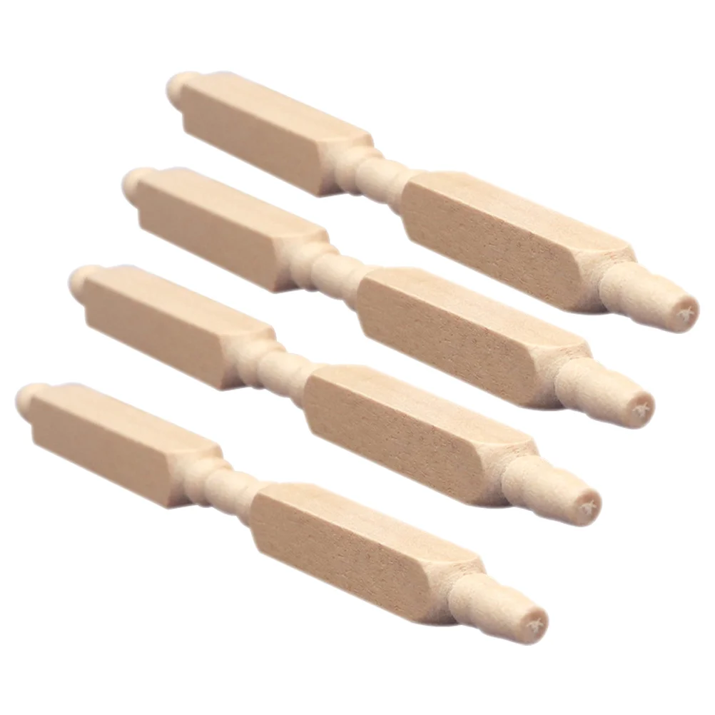 4 Pcs House Furniture Dollhouse Mini Pillars Wood Newel Posts Decor Miniature Roman Stairs Making Micro Scene