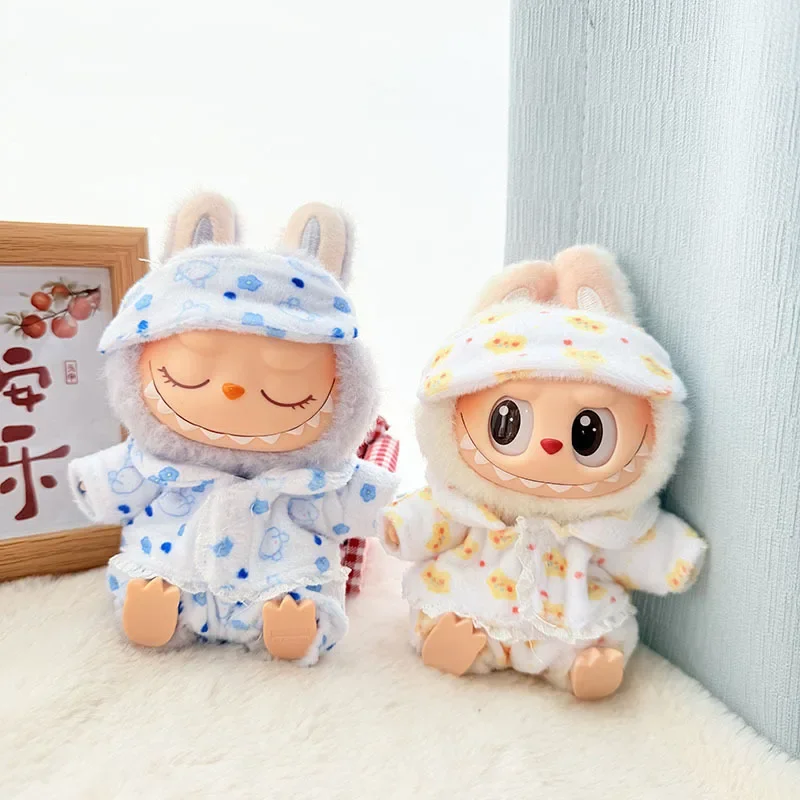 

15-17 см V1 V2 Labubu Одежда Labubu Мини-пижамы с маской для глаз из трех частей Kawaii Cute Idol Плюшевая кукла Игрушка Одежда Аксессуары