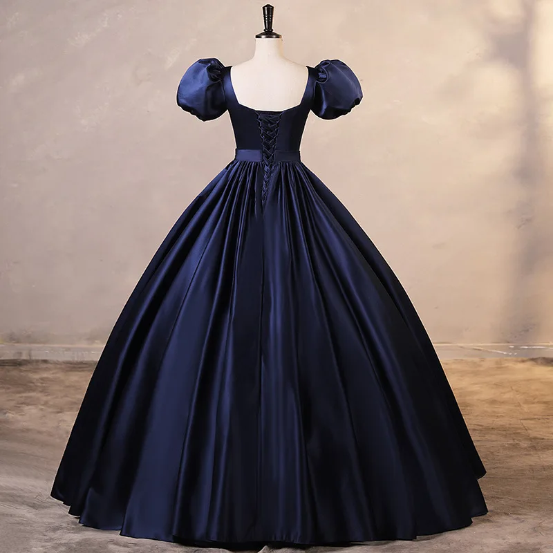 2024 New Quinceanera Dresses Dark Blue Simple Vintage Ball Gown Dress With Puff Sleeve Elegant Puffy Prom Dress Customized