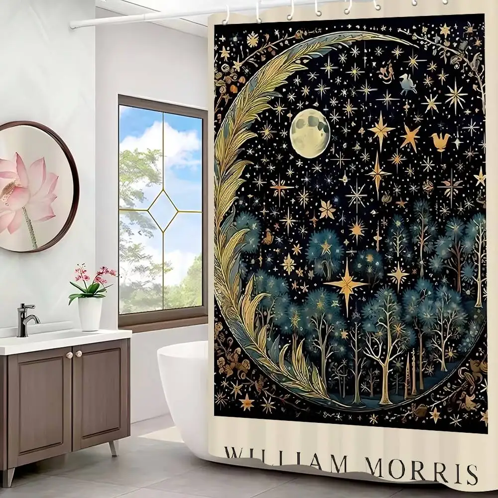 

Водонепроницаемая занавеска для ванной комнаты с абстрактным цветочным узором W-William M-Morris, 12 крючков, декор для дома