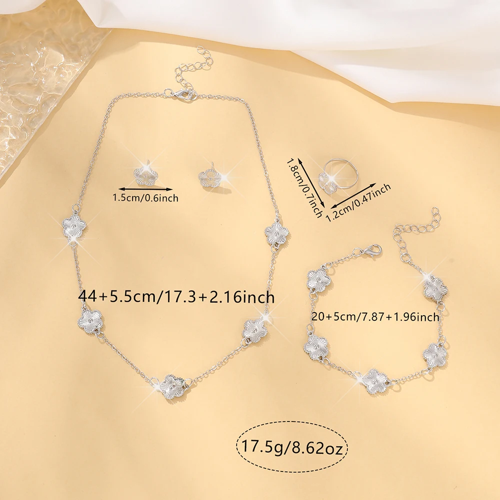 5 Piece Set Fashionable Elegant Rhinestone flower Shaped Decorative Jewelry Earrings Necklaces Bracelets Ring Combinations