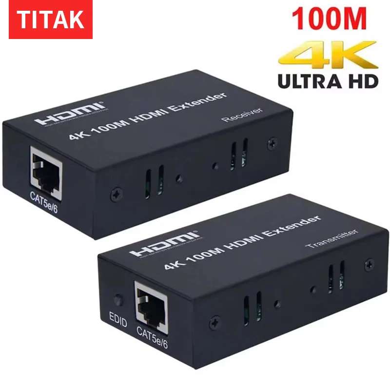 4K 100M HDMI Extender Transmitter and Receiver Converter Via CAT 5e Cat6 RJ45 Network Ethernet Cable 60m 1080p Laptop PC To TV