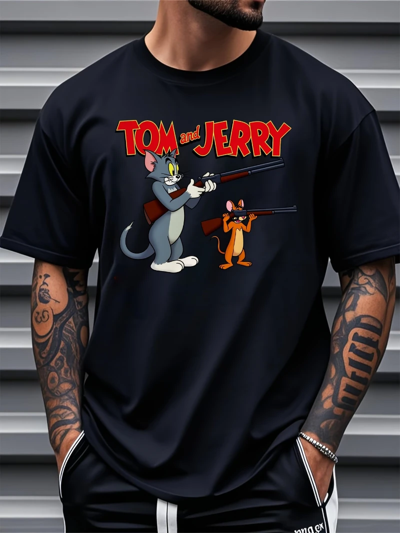 2025 Summer Tom and Jerry Mens Vintage Cartoon Graphic T Shirt Classic Tom High-end Luxury Is for Both Men and Women Top Y2k