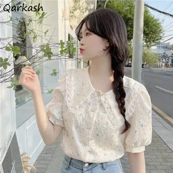 Puff Sleeve Blouses Women Sweet Kawaii Clothes Floral Girlish Aesthetics French Summer Lace Gentle Temper Vintage Chemise Femme