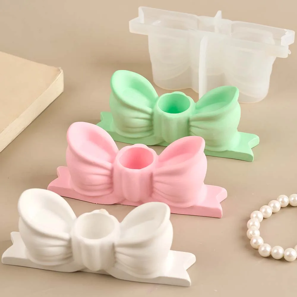 Bowtie Candlestick Silicone Mold DIY Handmade Bow Candle Holder Plaster Concrete Resin Craft Casting Molds Home Decor Supplies