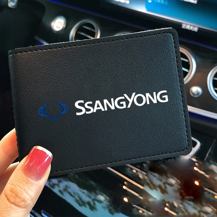 Driver License Holder Leather Card Bag Credit Card Wallet For Ssangyong Kyron Rexton Grand Korando Actyon Sport Car Accessories