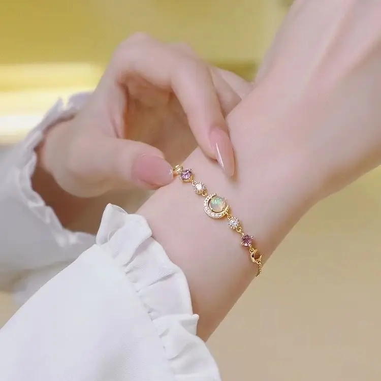 

Женский браслет Galaxy Star Moon с опалом и кристаллами удачи, стерлинговое серебро 925 пробы, инкрустированный цветным бриллиантом, светлые роскошные ювелирные изделия высокого класса