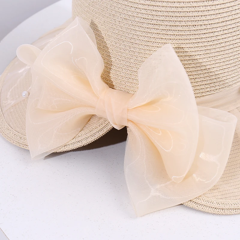 유행 진주 매듭 통기성 우아한 야외 해변 휴가 여행 태양 보호 모자 여성을위한