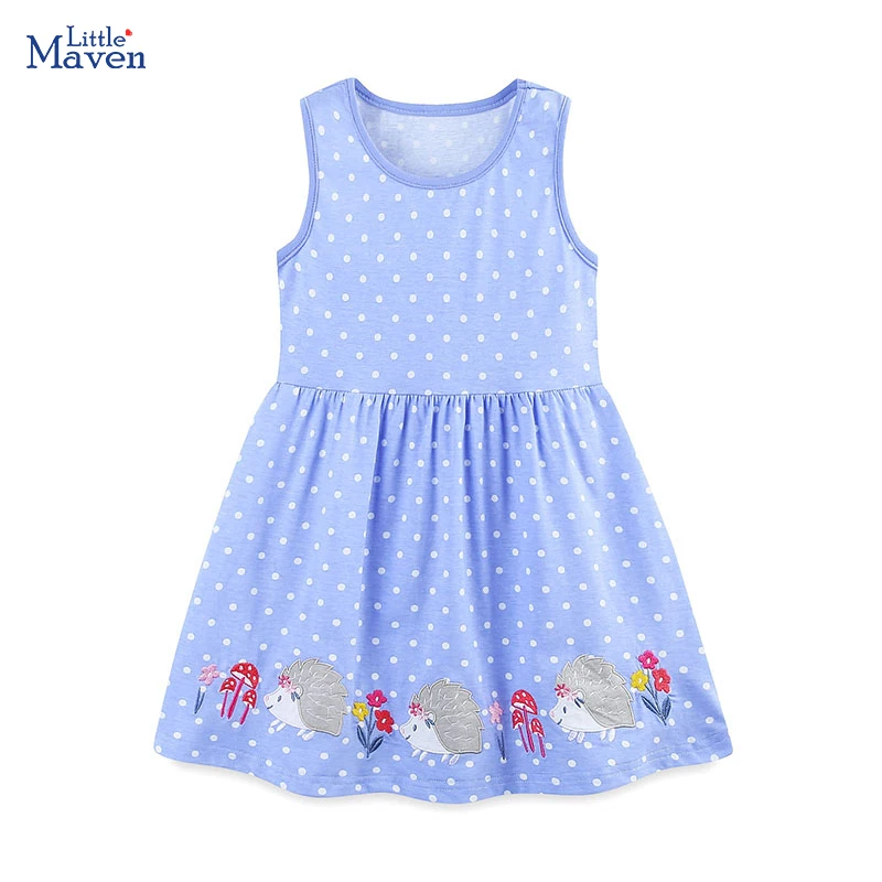 

Little Maven Baby Girls 2024 New Summer Children's Clothing Kids Clothes Dress Holiday Cartoon Hedgehog Dresses Vestidos Cotton