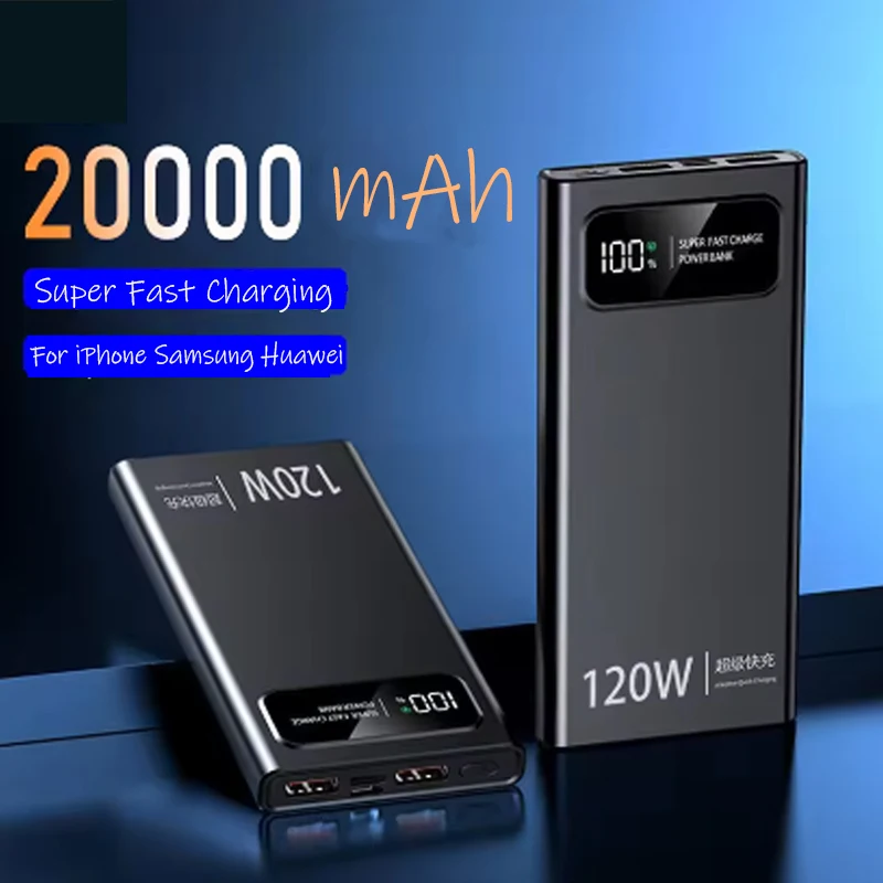 

200000mAh Power Bank 120W Super Fast Charger Battery Large Capacity Digital Display Power Bank For Iphone Samsung Huawei Xiaomi