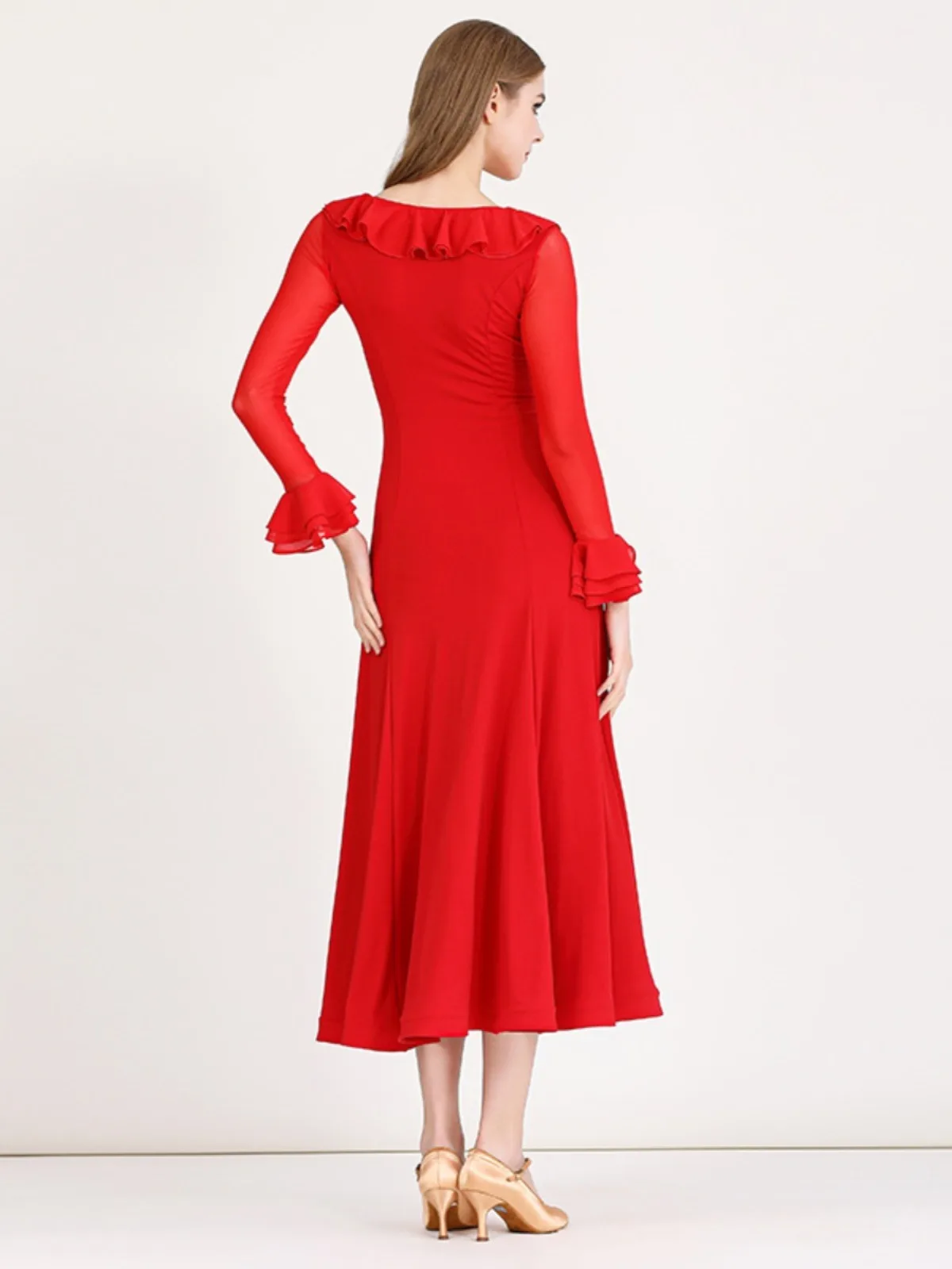 Roter Rüschen kragen Frauen Ballsaal Tanz kleid Swing Flamenco Tango Tanz kostüme Tanz tragen elegantes Party kleid