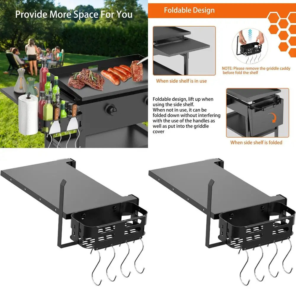 

Space-Saving Foldable Side Shelf for Blackstone 28 Griddle, Includes Paper Towel Holder, 4 Hooks, Storage Box, and Grill Accesso