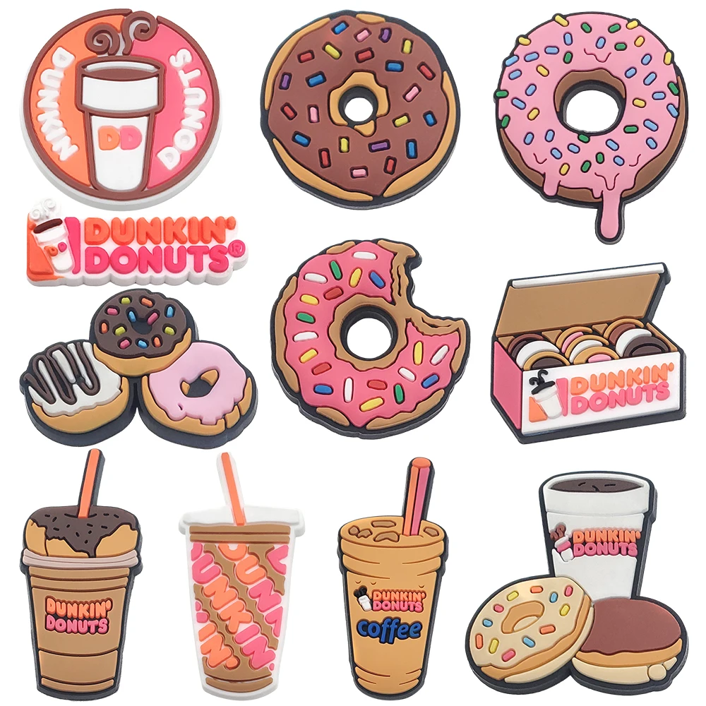 New 1pcs Cartoon Donut Shoe Charms DIY Dessert Drink Clog Shoe Accessories PVC Sandals Decorate Buckle Kid Girl Adult Party Gift