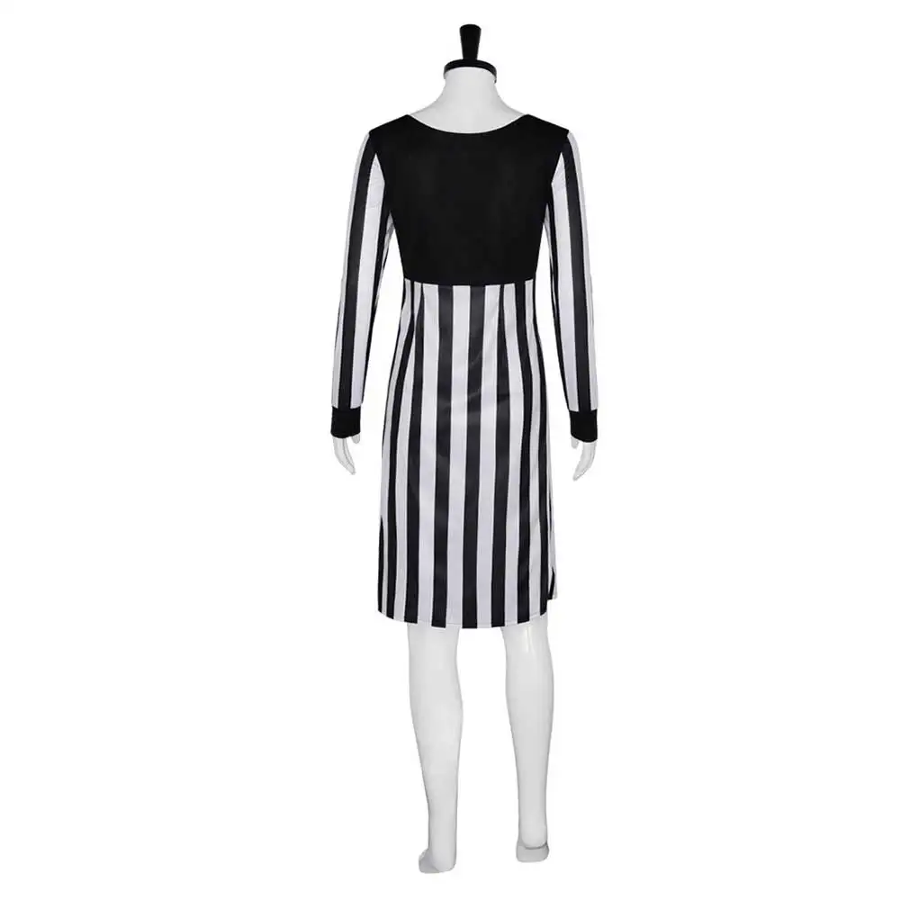 Tina Cosplay Costume pour femme, robe à manches longues, jupe à carreaux rayée noire et blanche imbibée, fête d'Halloween et de carnaval, tenues pour adultes