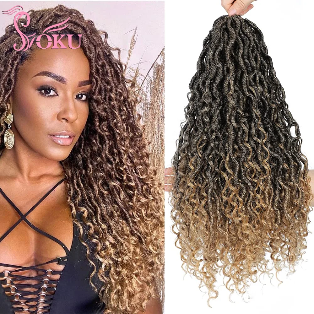 Goddess Faux Locs Crochet Hair Curly River Locs 26 Inches Long Braid Pre Looped Synthetic Braids Dreadlocks Hair Extensions SOKU