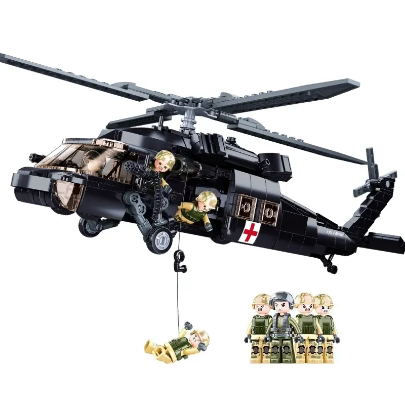 692 PCS WW2 New Military Army Weapon Black Hawk Helicopter Fighter Building Blocks Creative Soldier Bricks Toys For Kid Boy Gift