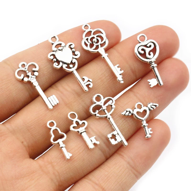 50pcs Vintage Small Key Charms Antique Silver Plated Alloy Metal Handmade Charms Pendant DIY Jewelry Making Accessories Findings