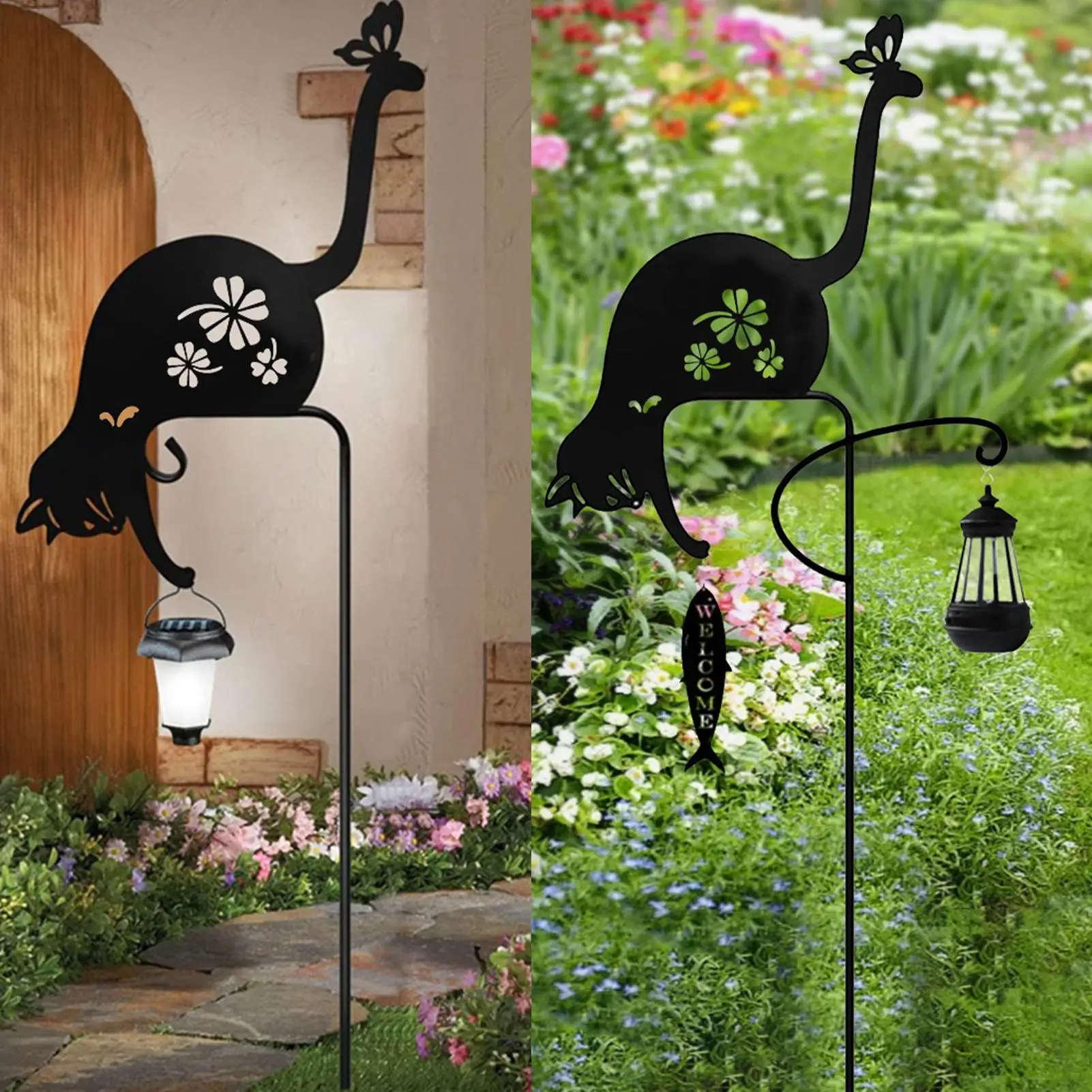 

Cat Solar Light Cute Metal Waterproof Garden Decor Patio Solar Lanterns Yard Lights for Patio Porch Deck Pathway Driveway Home
