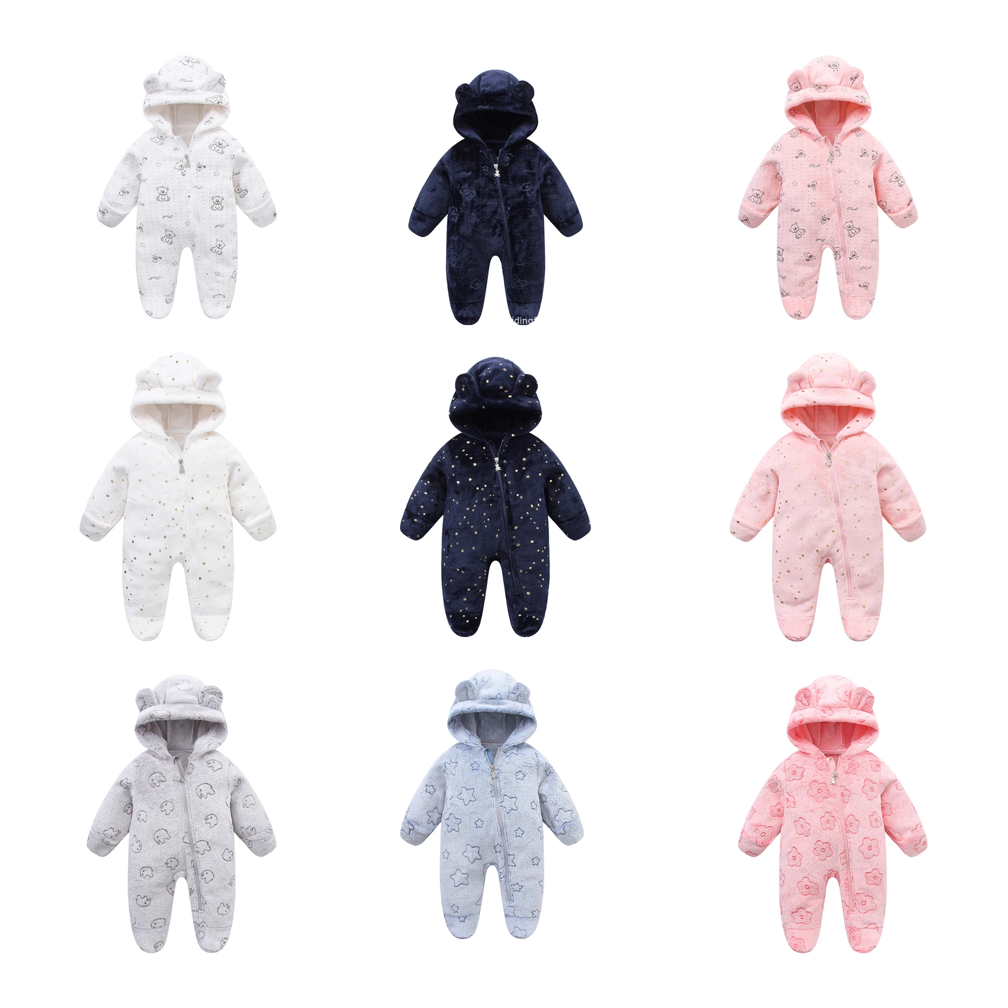 AYNIGIELL Autumn /WinterToddler Clothing, Female Baby Warm Hooded Romper, Male Baby Cartoon Jumpsuit Newborn Flannel Clothing