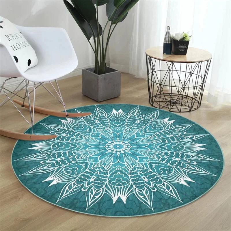 Green Mandala Print Carpet Rug for Living Room Bedroom Bedside Non-slip Soft Rugs Coffee Table Carpets Lounge Foot Mat Washable