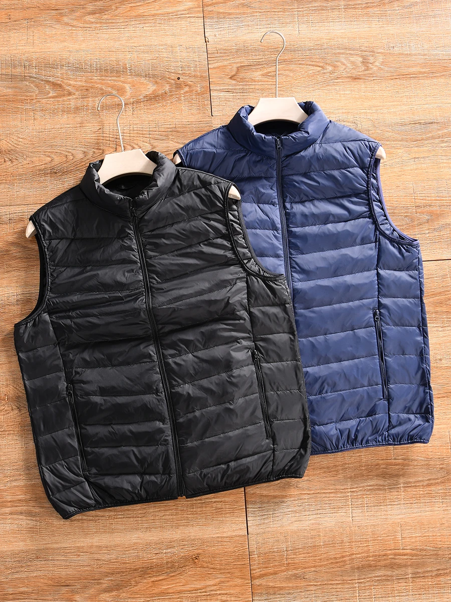 Men's Casual Quilted Jacket White Duck down Stand Collar Vest Autumn Winter Warm Fashionable Nylon Outerwear Zipper Closure