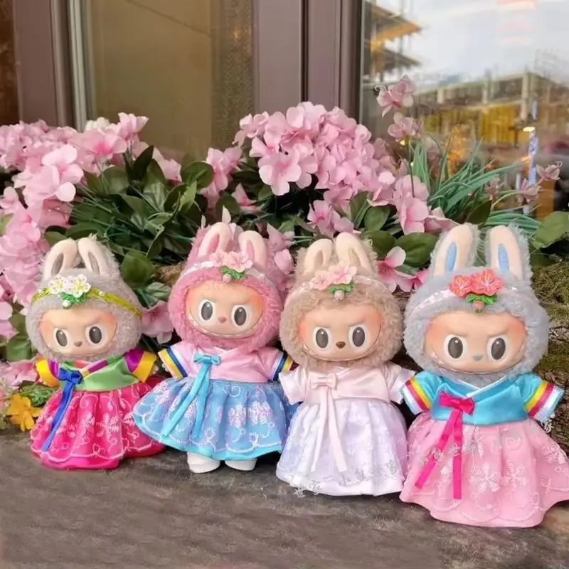 

17cm Labubu Pendant Mini Doll Clothes Korean Style Girls' Dress Outfit With Flower Hairband And Accessories Fashion Skirts Gifts