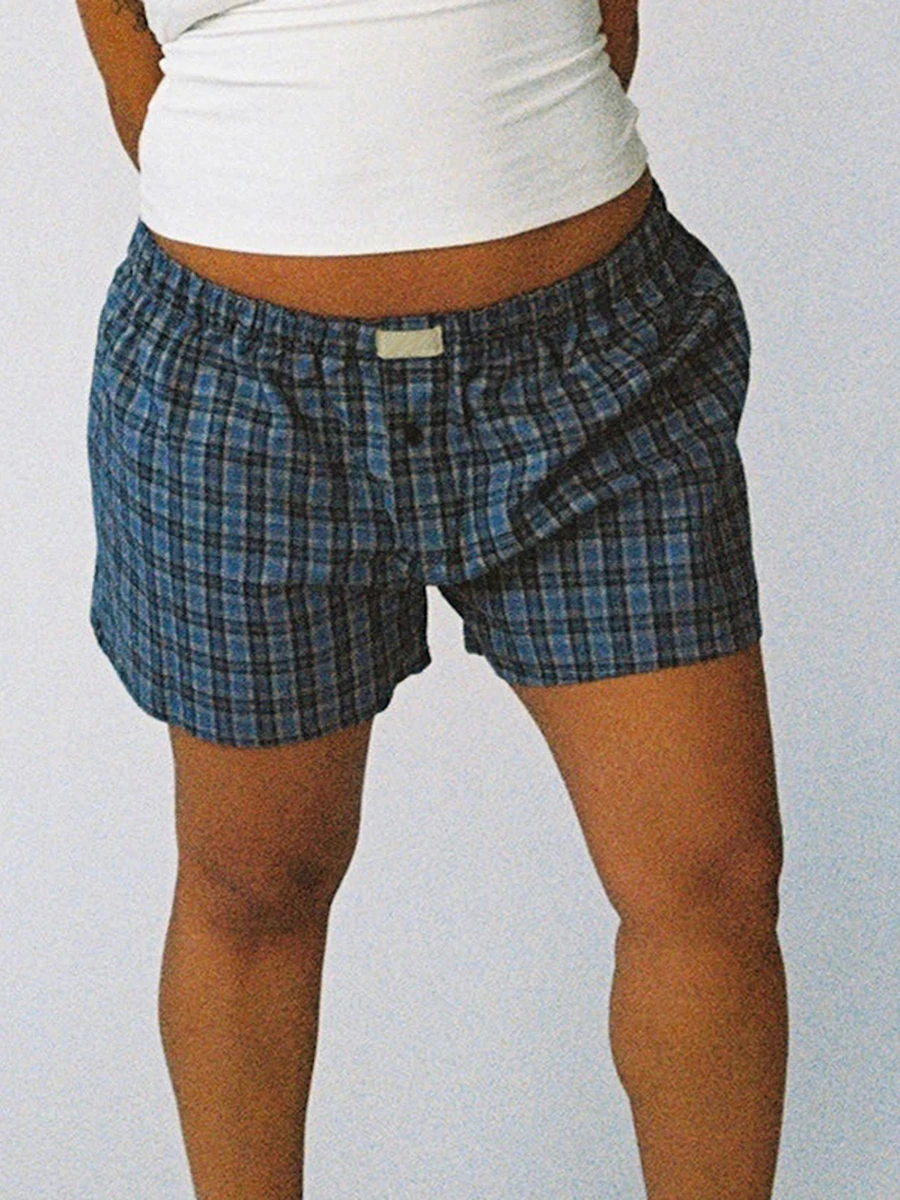 Pantaloncini da pigiama Y2k da donna boxer con Micro bottoni elastico in vita pantaloni da Pj carini pantaloncini da spiaggia estivi a quadri estivi 2024