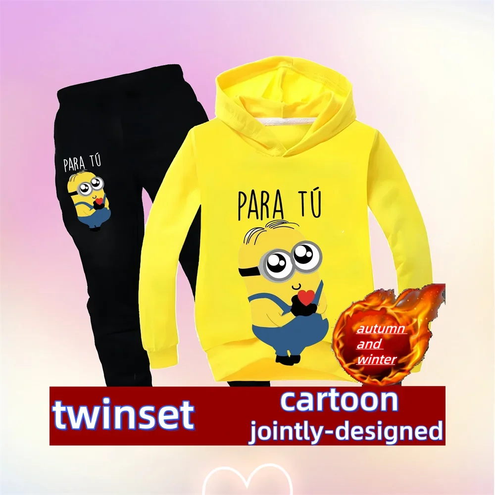 

Fun cartoon kids hoodie Minions cartoon print Autumn Winter Long sleeve sweatshirt Boys Girls Kawaii casual top + pants