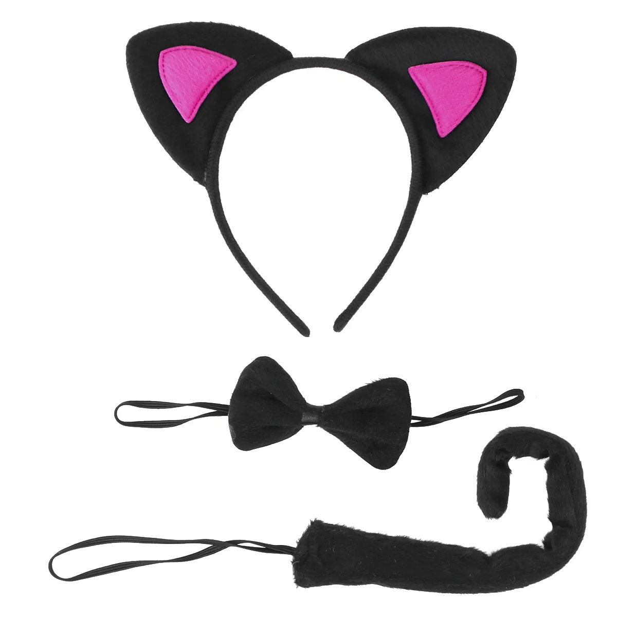 3Pcs Kids Cat Ears Headband Bow Ties Tail Set Party Cosplay Costume (Black and Rosy) cat cosplay cat cosplay set