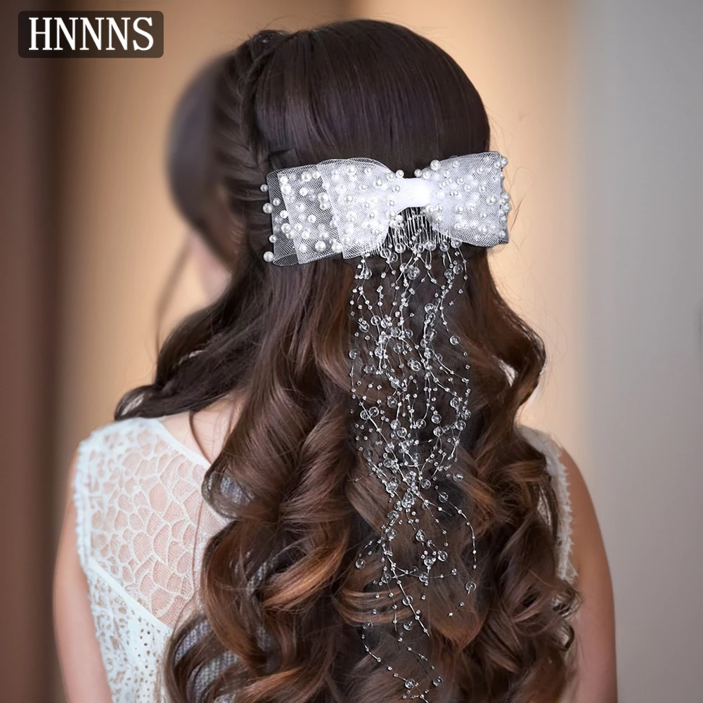 

TOPQUEEN Elegant Bridal Hairpin Lace Pearl Long Fringed Wedding Hair Accessories Ladies Banquet Party Ball Headdress YXA10