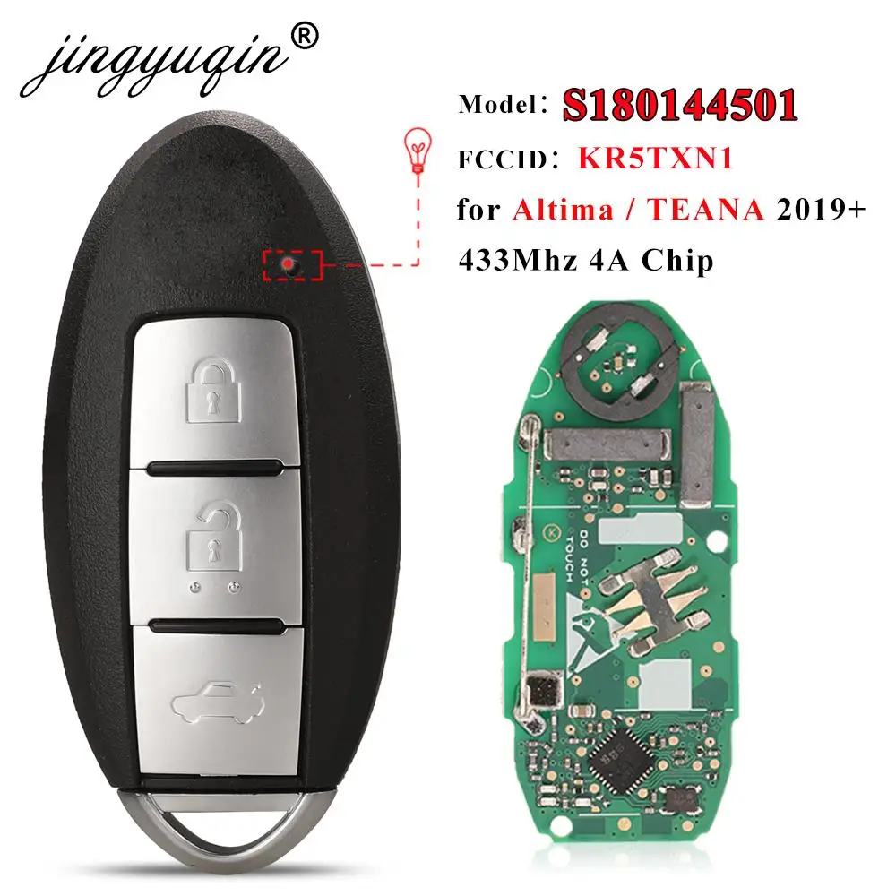 

jingyuqin S 180144501 KR5TXN1 автомобильный умный дистанционный ключ без ключа 3BTN для Nissan Altima Teana Sylphy 2019 + 433 МГц 4A HITAG AES чип-брелок