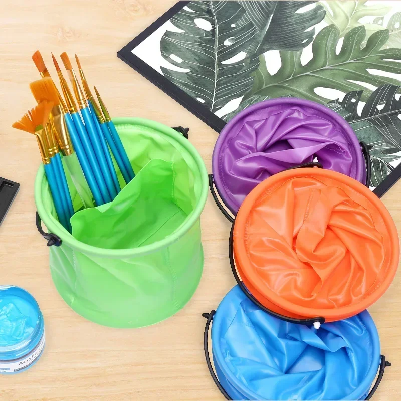 Creative Paint Brush Washer Portable Foldable Telescopic Pen Washing Bucket Painting Beach Bucket with Partition Layer School