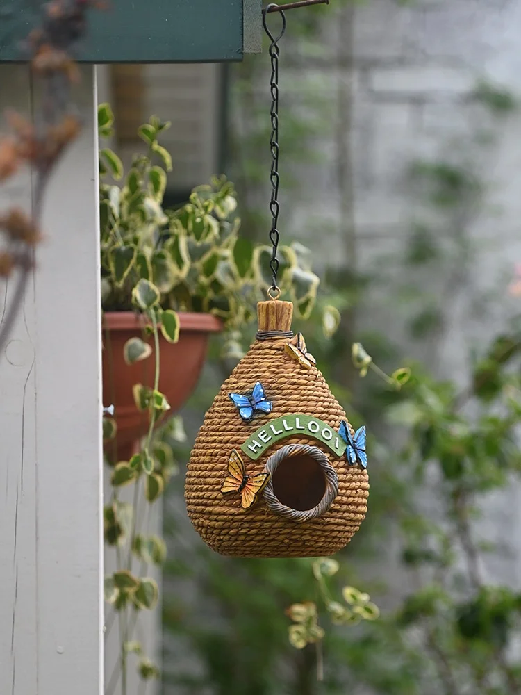 Outdoor Wall Hanging Decorative Birdhouse Garden Courtyard Bird Nest Landscape Scenic Spot Villa Decoration Hand-Painted Resin