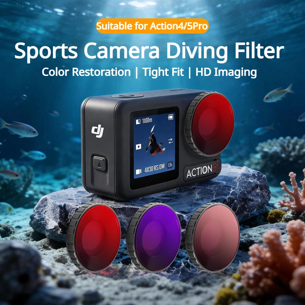 WalkingWay Geeignet für DJI Action 4/5pro Sportkamera Tauchfilter Unterwasser-Farbkorrekturfilter Wasserdichter Kamerafilter