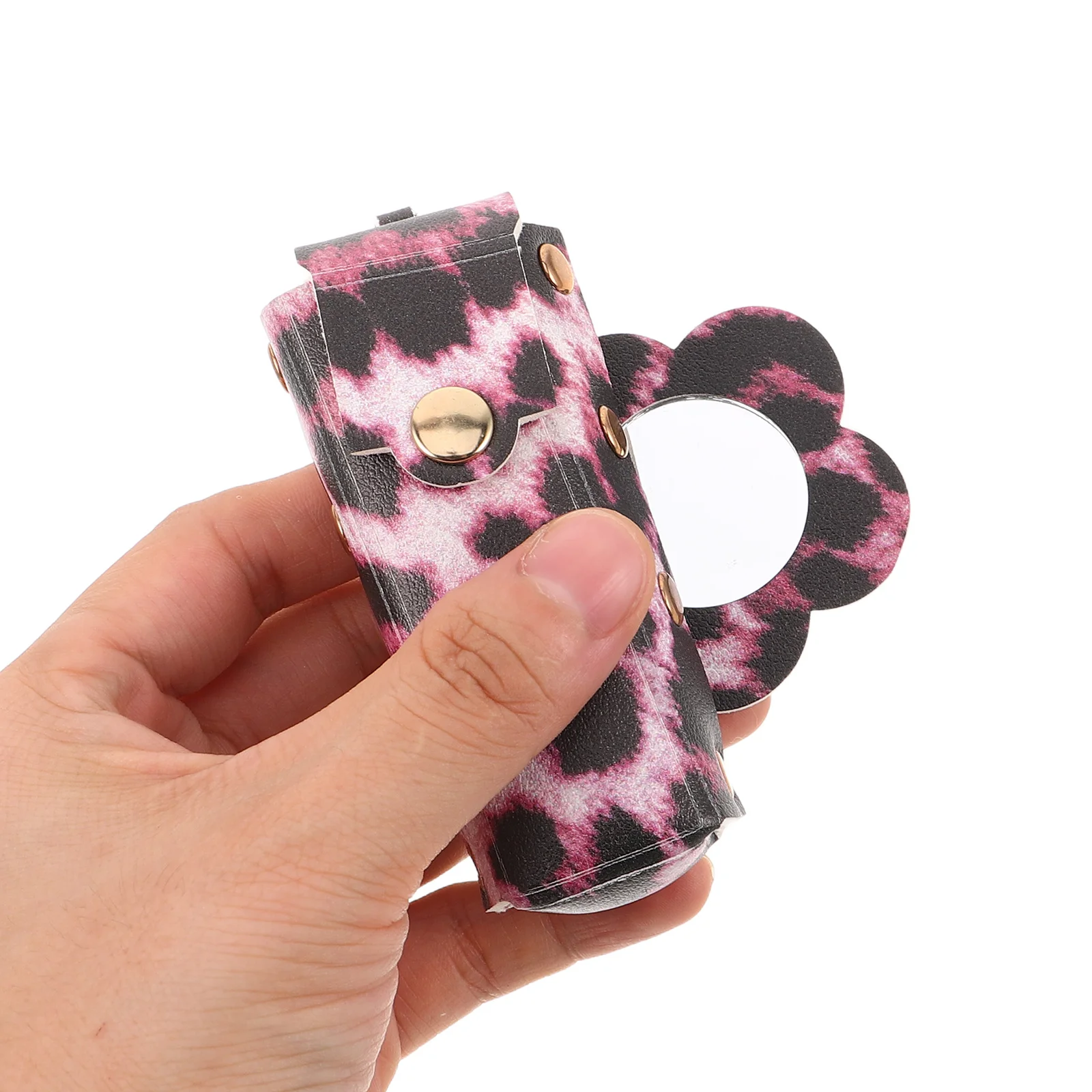 

2Pcs Lipstick Holder Pouch Portable Leopard Print PU Mirror Keychain Travel Makeup Organizer Fashionable Lipstick Pouch