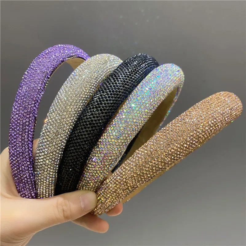 2023 New Arrivals Luxury and Retro Rhinestone Glitter Sponge Padded Hairband Hair Hoop Headband Hair Accessories for Women