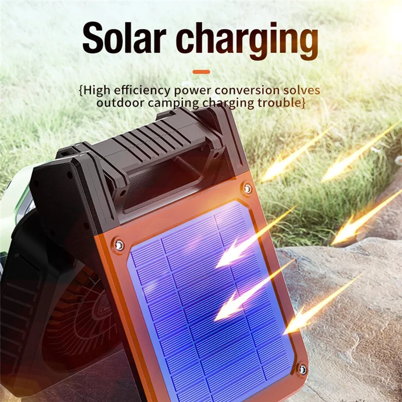 

Hot Sale-Solar 20000Mah Electric Fan With Led Lights For Tents, Car Camping Hooks And Usb&Solar Charging For Hiking, Fishing