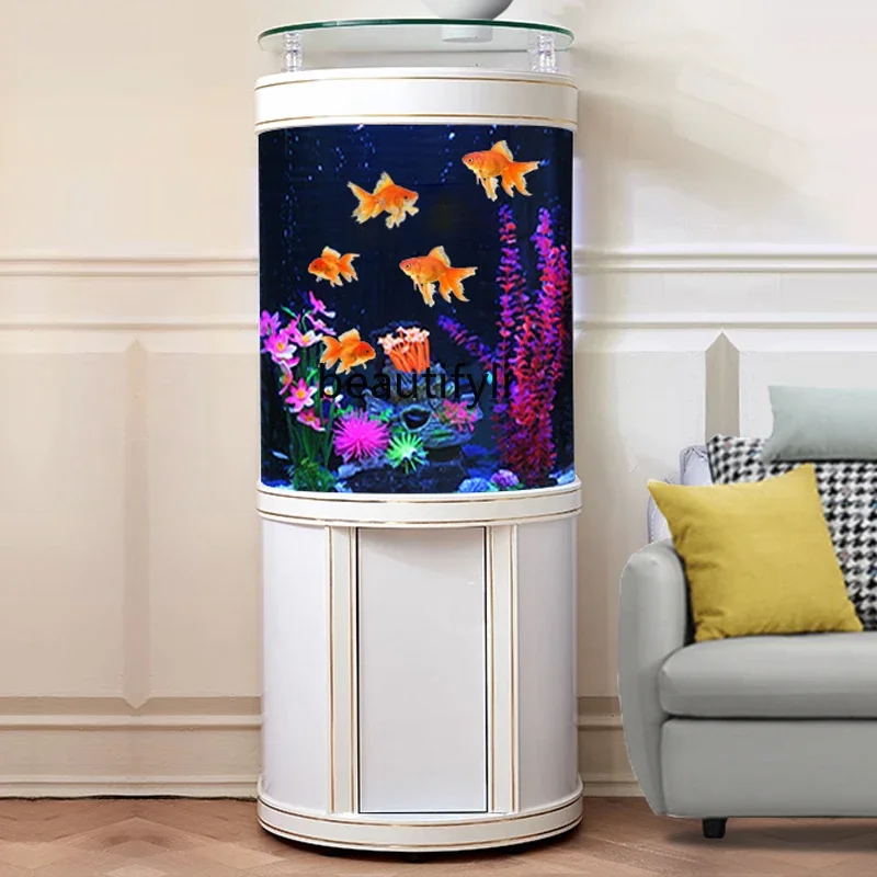 Semi-round bottom filter goldfish tank floor-to-ceiling living room glass lazy water-free aquarium