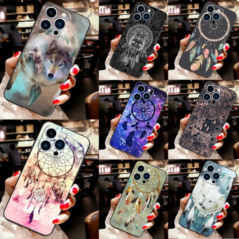 Dream Catcher Feather Wolf Fundas For iPhone 13 14 15 16 Pro Max X XR XS Plus 12 Mini Case For iPhone 11 14 15 16 Pro Max Cover