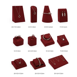 Wine Red Microfiber Jewelry Display Rack Ring Necklace Storage Organizer Jewelry Counter Display Props Earring Bracelet Holder
