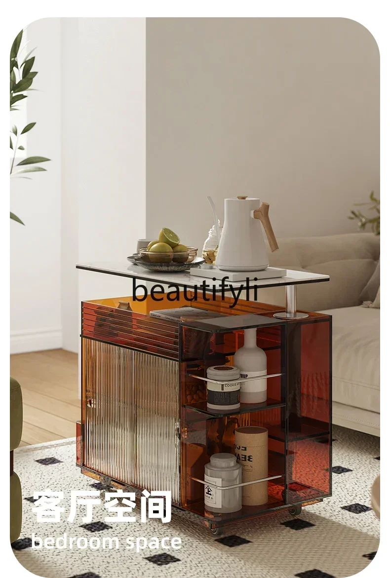

LJYMovable lifting coffee table acrylic tea cabinet side table medieval sofa side cabinet rock slab table