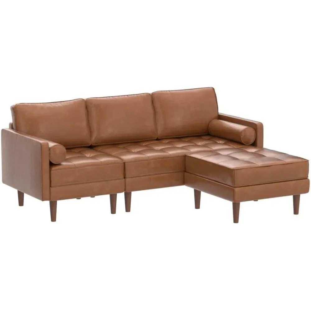 

Sectional Couch Sofa Faux Leather Couch Small Couches for Living Room Apartment and Small Space Caramel Home Furniture Sofas