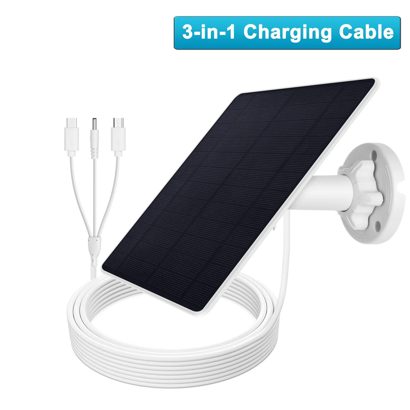 

1 шт. солнечная панель с зарядным кабелем 3 в 1, 3 м, наружная Водонепроницаемая солнечная панель постоянного тока s, 5 Вт, Micro USB/Type C/DC, для колец